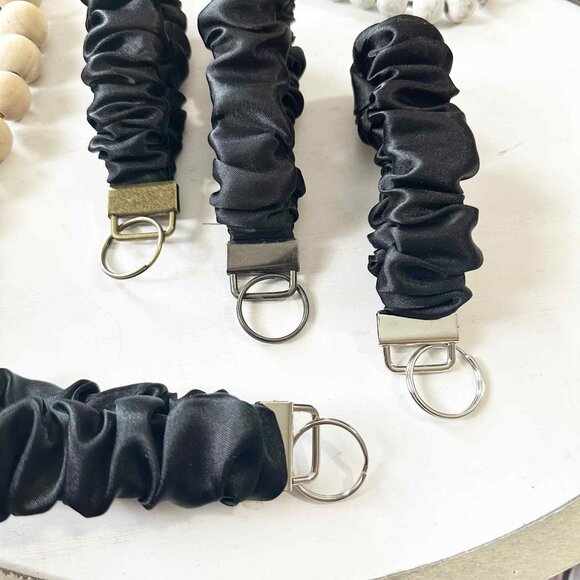 Black Satin Scrunchie Keychain Wristlet - Picture 2 of 4